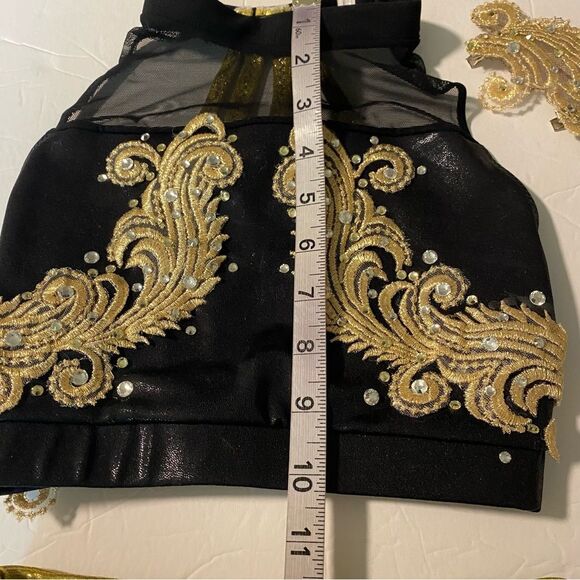 Custom glamorous mature solo dance costume 2 piece leather fringe black MC LC - Picture 10 of 15